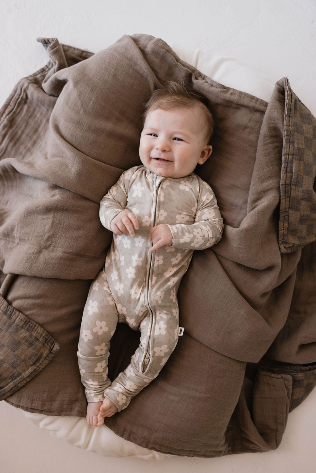 Bamboo Zip Pajamas | French Gray Floral - HoneyBug