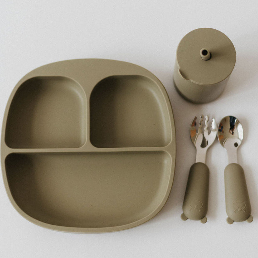 Silicone and stainless steel spoon and fork set