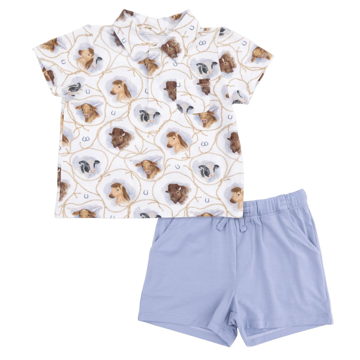 Farm Animals Rope Cameos Uni - Polo with Casual Short