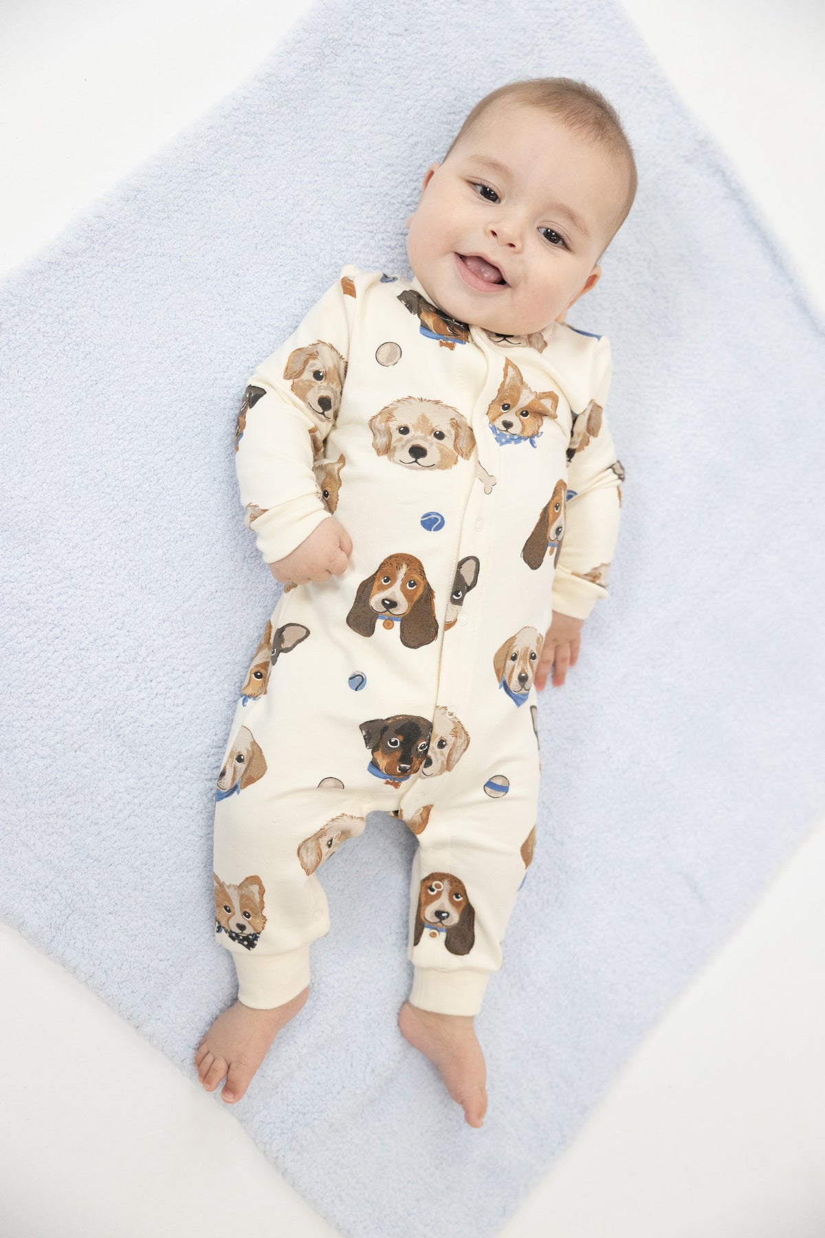 Baseball Collar Romper - Vintage Puppy Faces - HoneyBug
