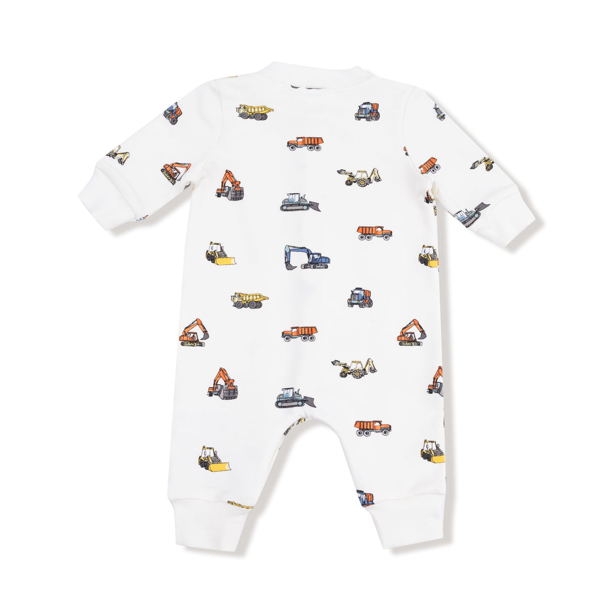 Baseball Collar Romper with Front Placket - Construction Vehicles - HoneyBug