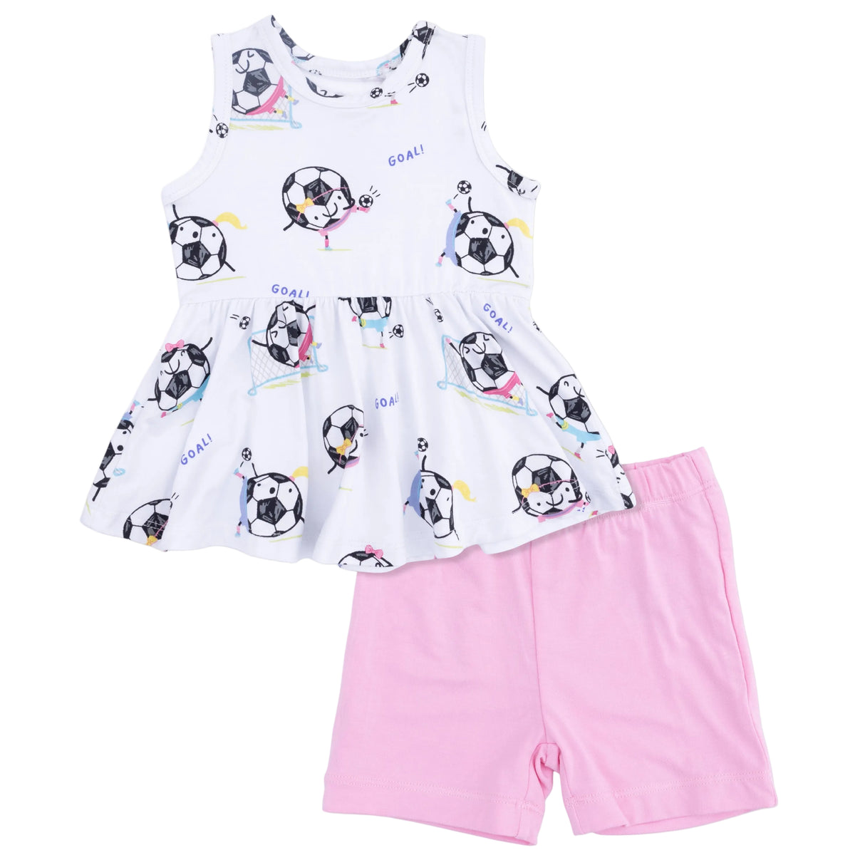 Soccer Balls Playing Soccer Pink - Peplum Tank Top and Bike Short