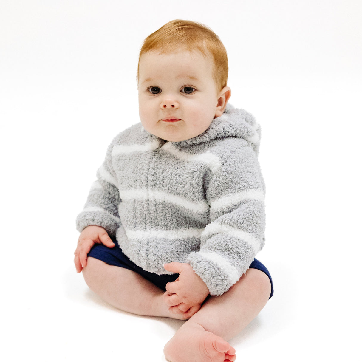 Chenille Hoodie - Grey & Ivory Stripe - HoneyBug