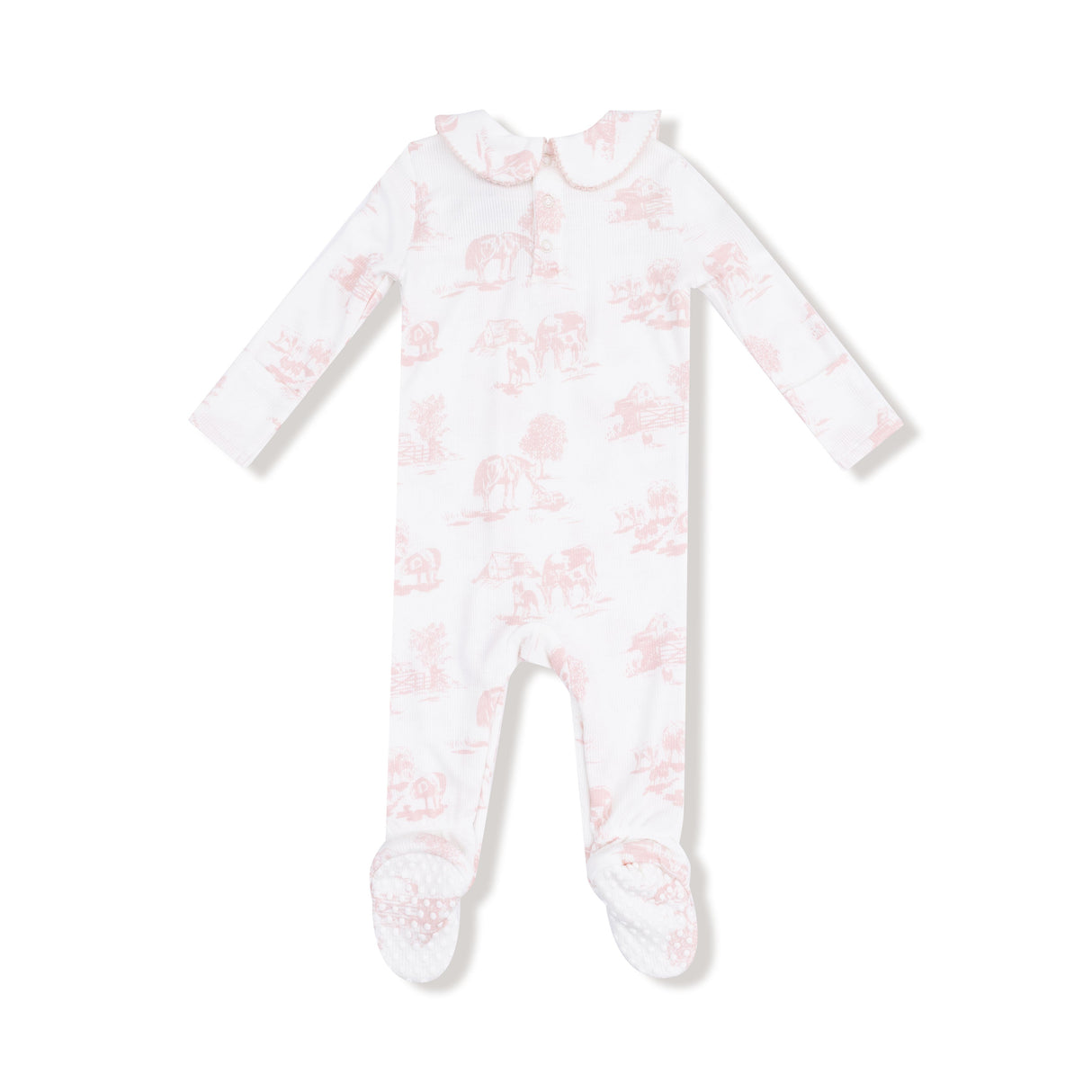 Peter Pan 2 Way Zipper Footie - Farm Toile - Pink - HoneyBug