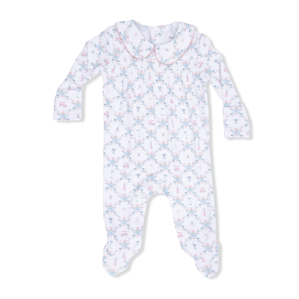 Golf Trellis Pink - Smocked Peter Pan Snap Footie