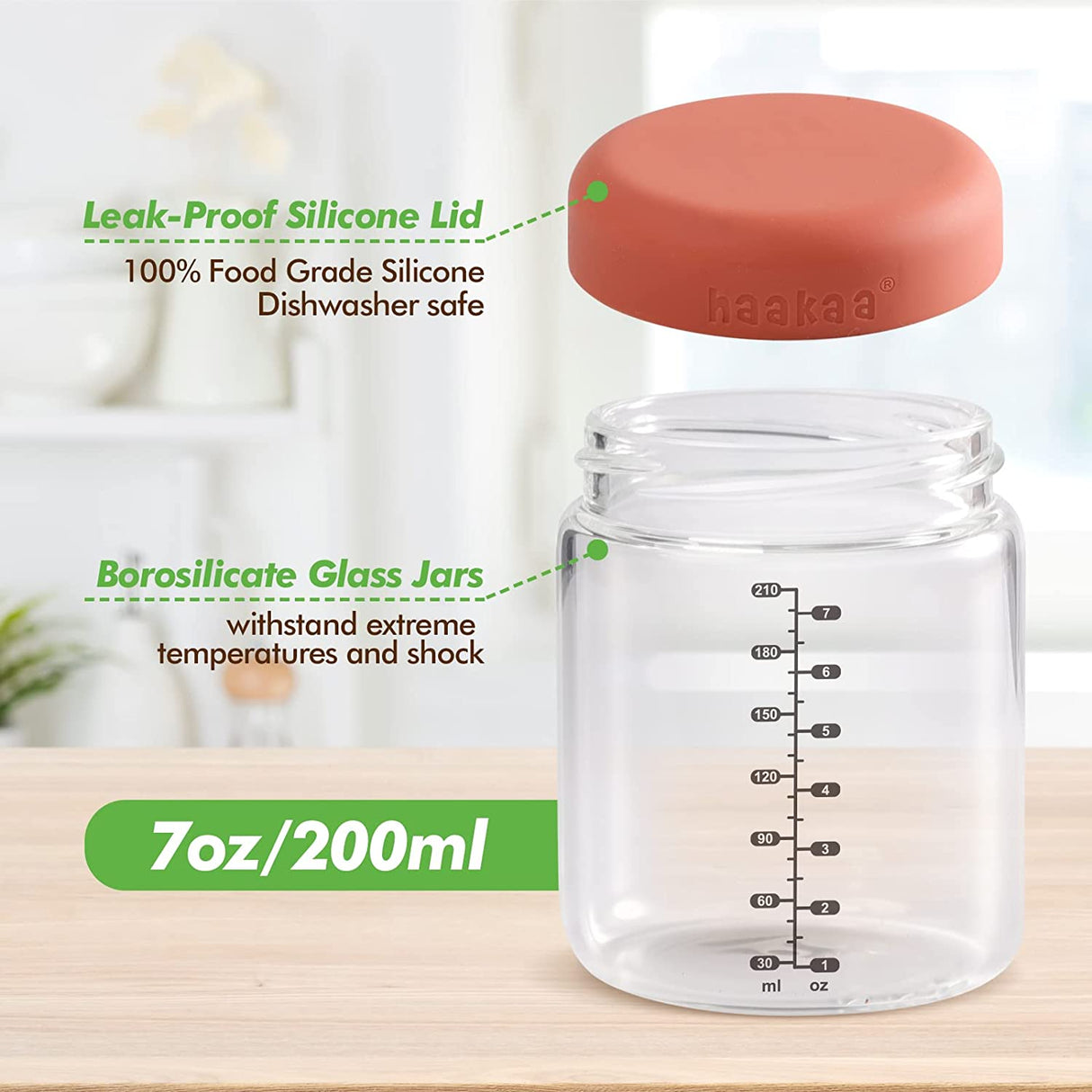 Haakaa Sealed Glass Storage Jar Set - 4 x 4oz + 2 x 7 oz Glass Jars - HoneyBug