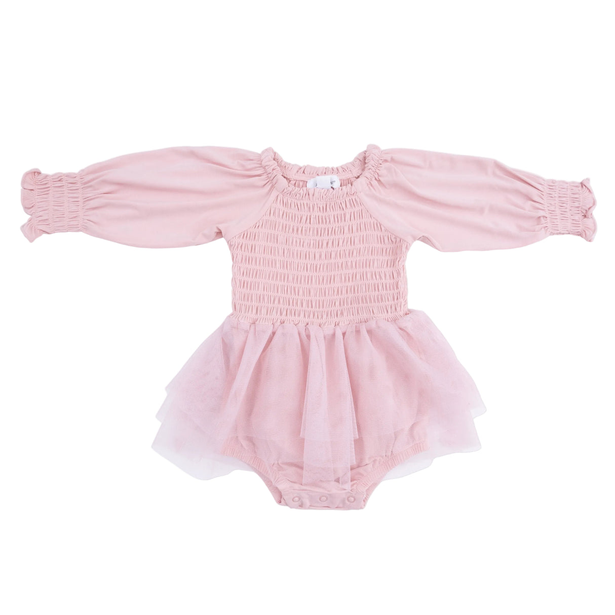 Solid Peachskin - Long Sleeve Smocked Bubble with Tutu