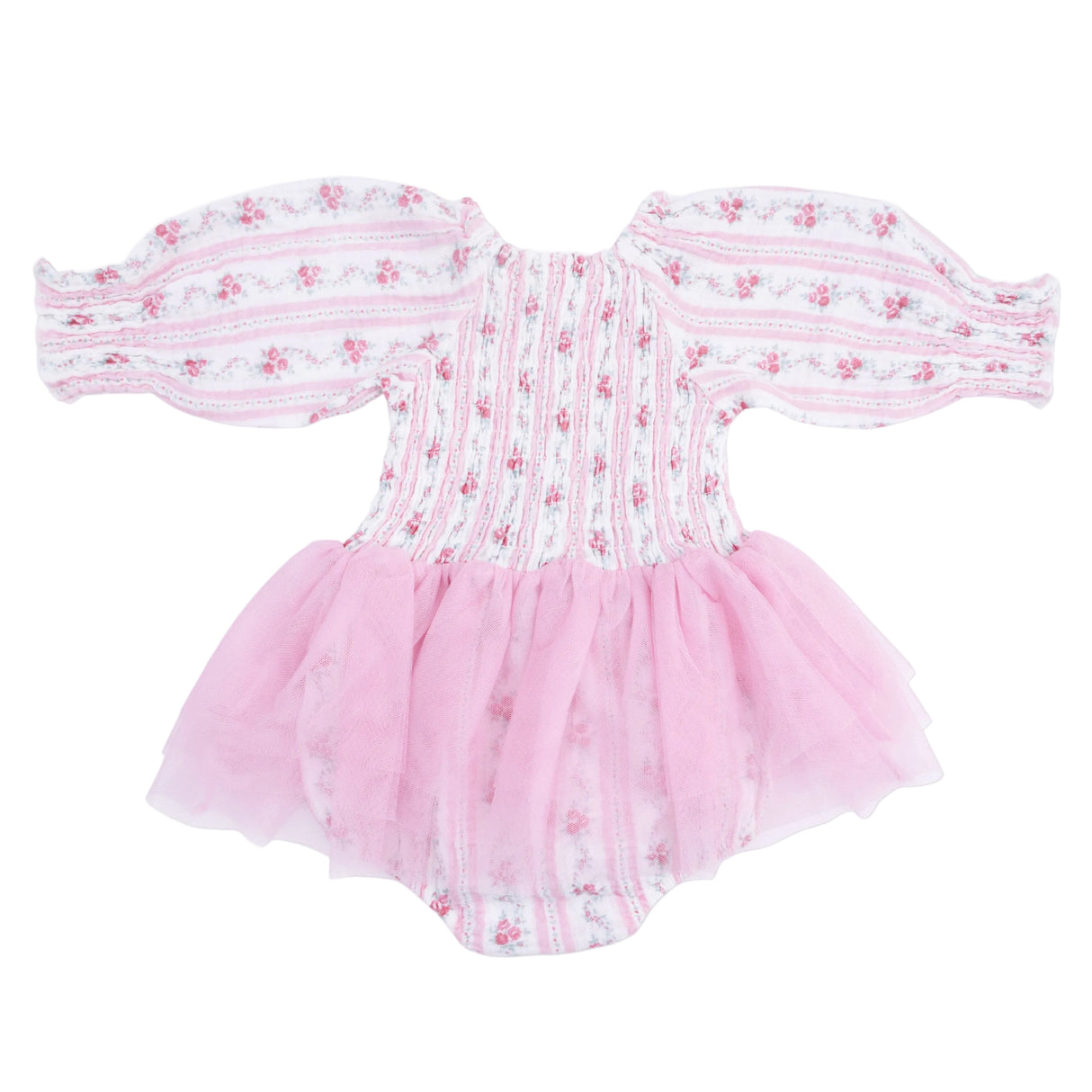 Winding Roses Stripe - Long Sleeve Smocked Bubble with Tutu