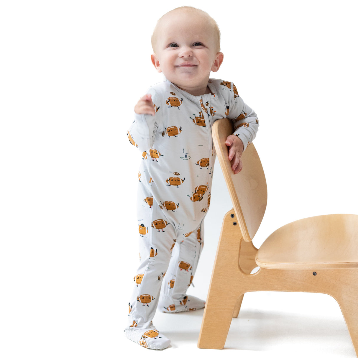 2 Way Zipper Footie - Footballs Playing Football - HoneyBug