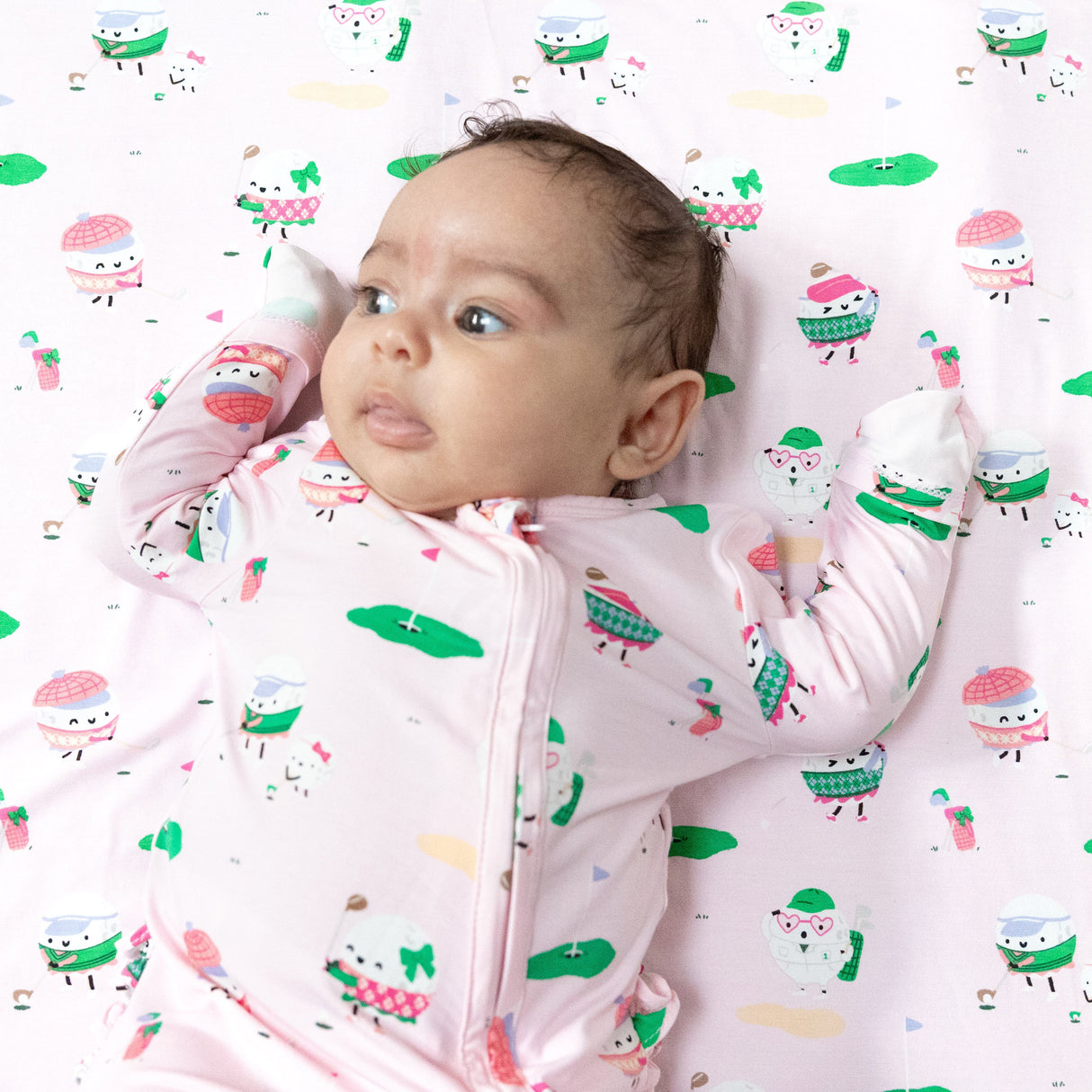 2 Way Zipper Ruffle Back Footie - Golf Pros - Pink - HoneyBug