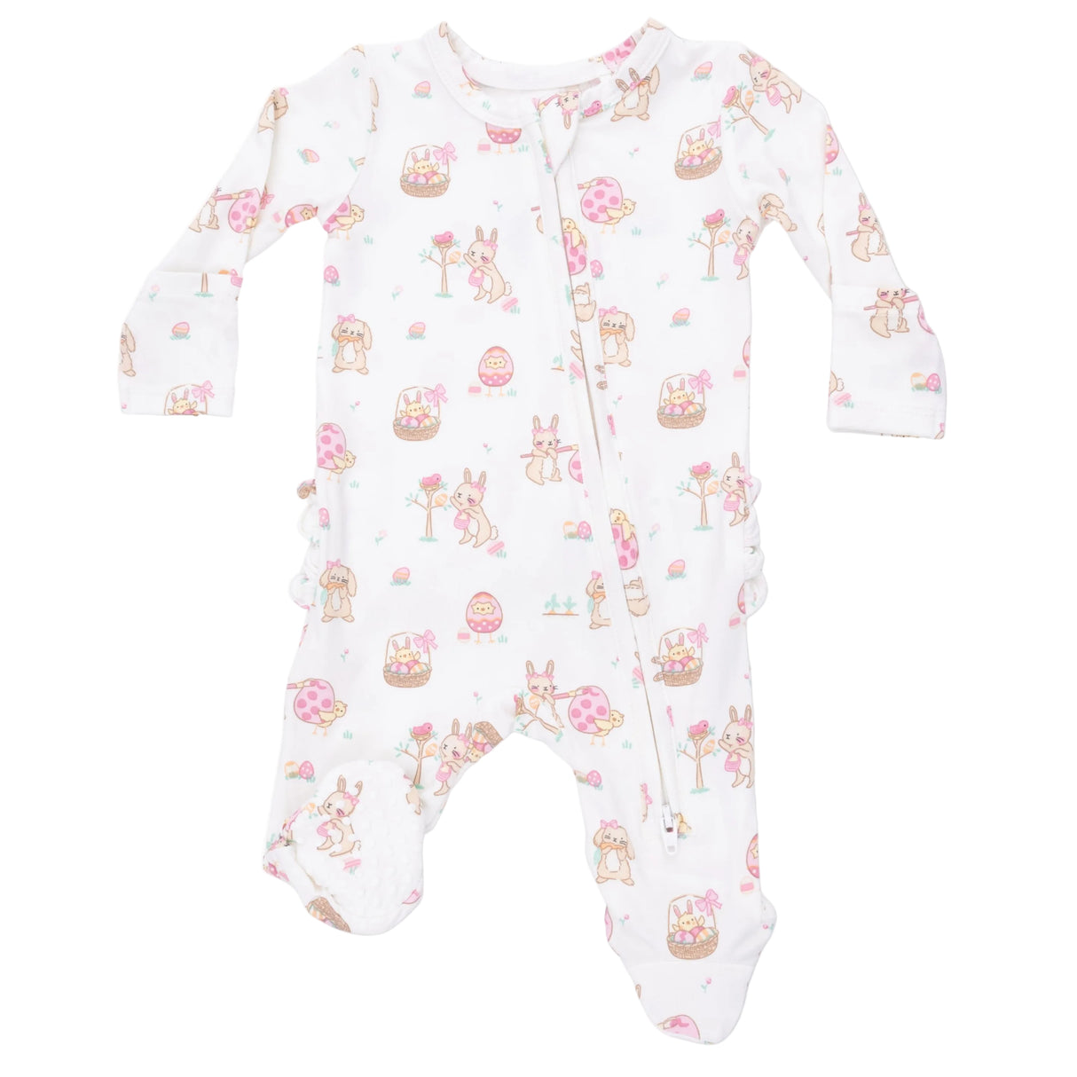 Easter Egg Hunt Pink - 2 Way Ruffle Back Zipper Footie