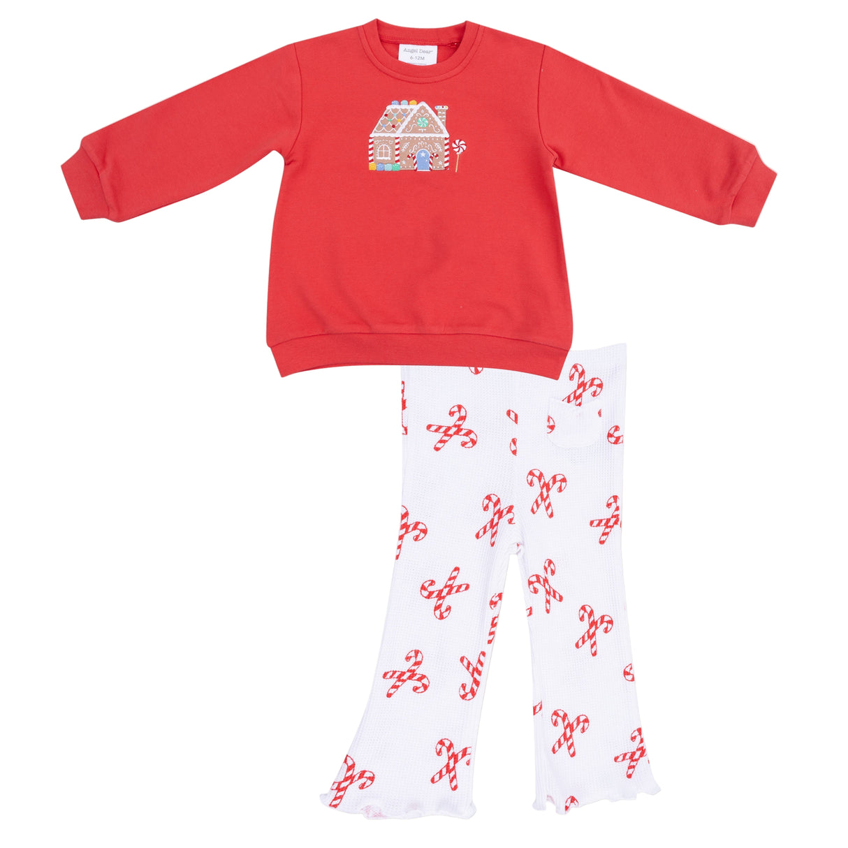 Puffy Long Sleeve Oversized Sweatshirt + Flared Pant - Candy Canes - HoneyBug