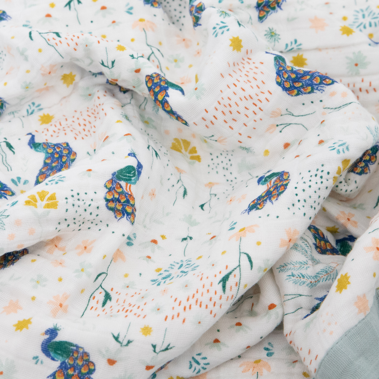Cotton Muslin Baby Quilt - Peacock - HoneyBug