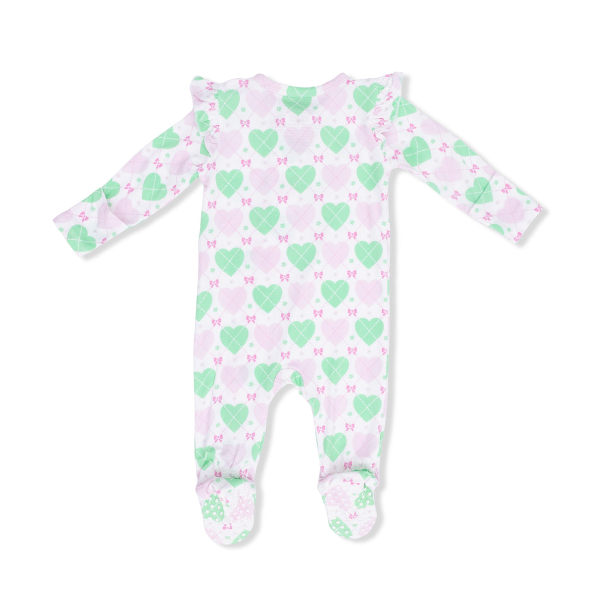 Heart Argyle - 2 Way Ruffle Sleeve Zipper Footie