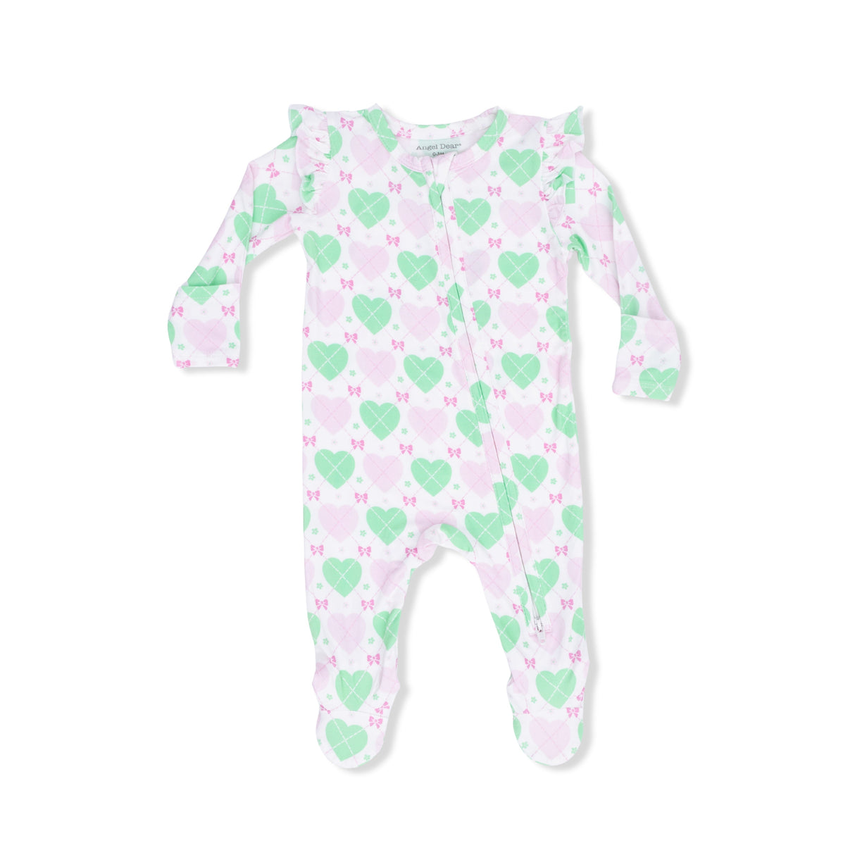 Heart Argyle - 2 Way Ruffle Sleeve Zipper Footie