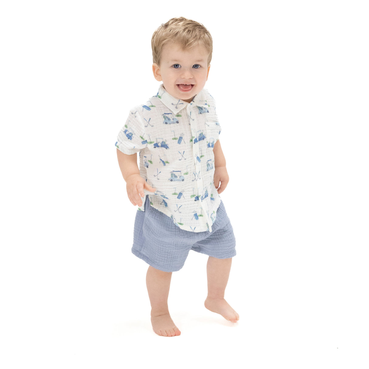 Baby Golf Carts Blue - Polo Button Up with Casual Short