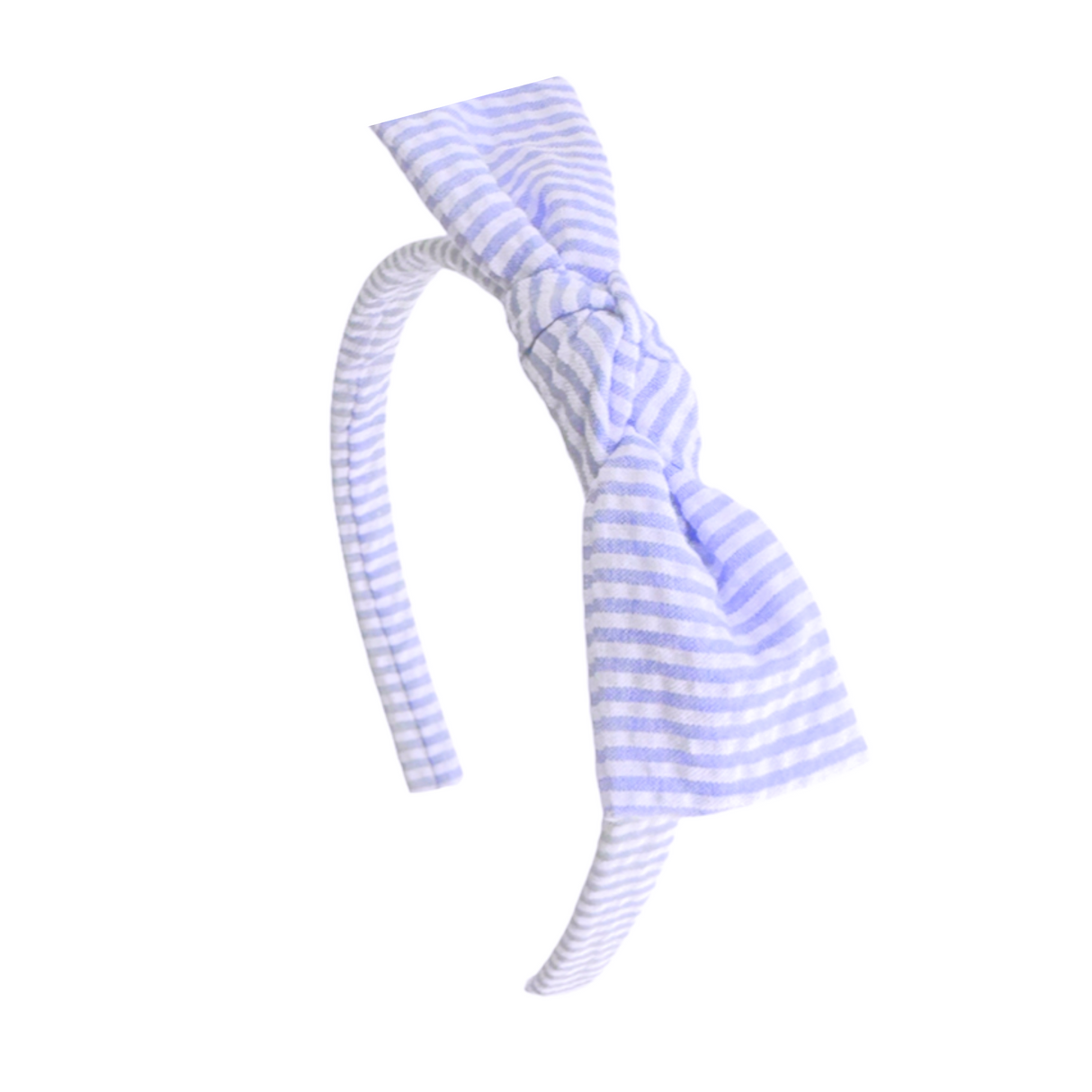 Seersucker Bow Headband in Lavender/White