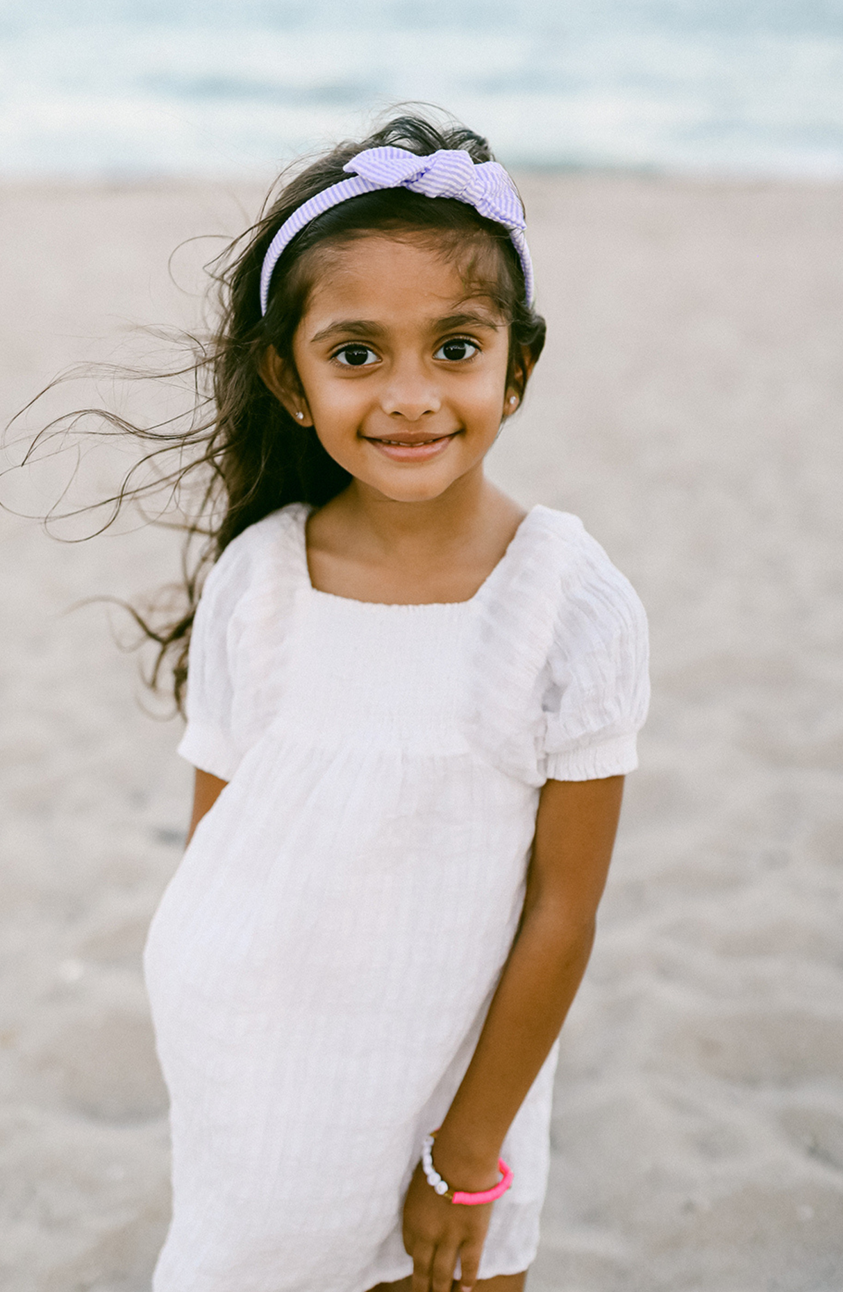 Seersucker Bow Headband in Lavender/White