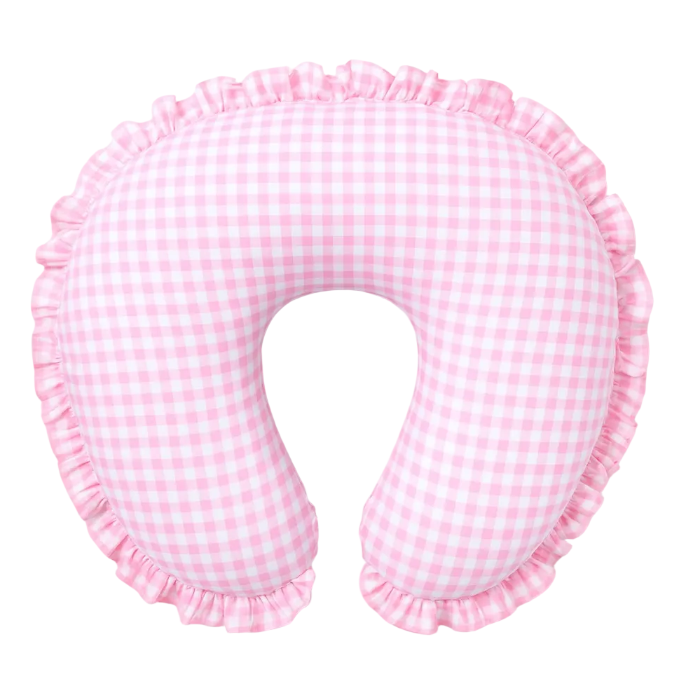 Pink Gingham Ruffle Nursing Pillow Cover