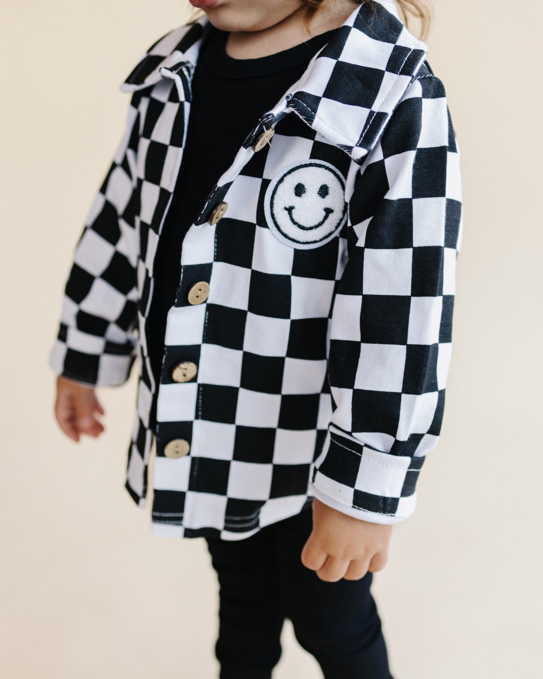 Cotton Shacket | Smiley Checkered Black - HoneyBug