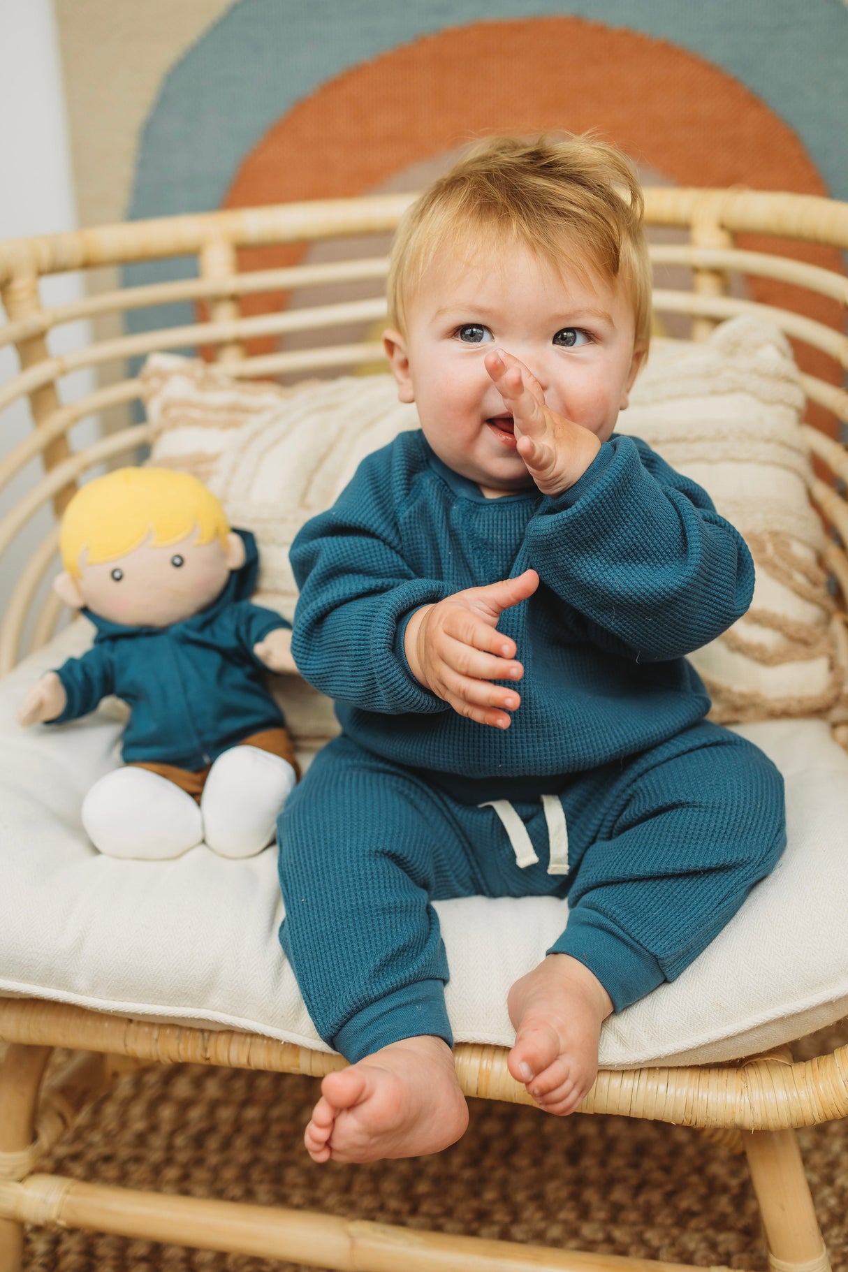 Waffle Crew Neck Sweatshirt - Marine - HoneyBug