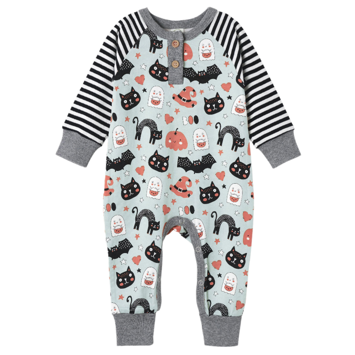 Halloween Pumpkin Pals - Henley Bamboo Romper - HoneyBug