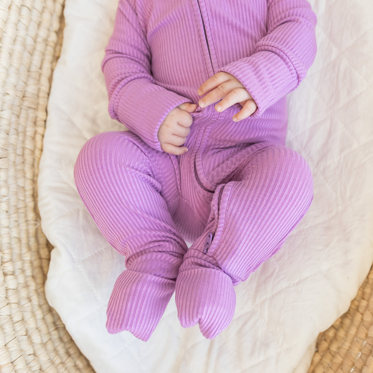 ZIP ROMPER - Lilac Ribbed - HoneyBug