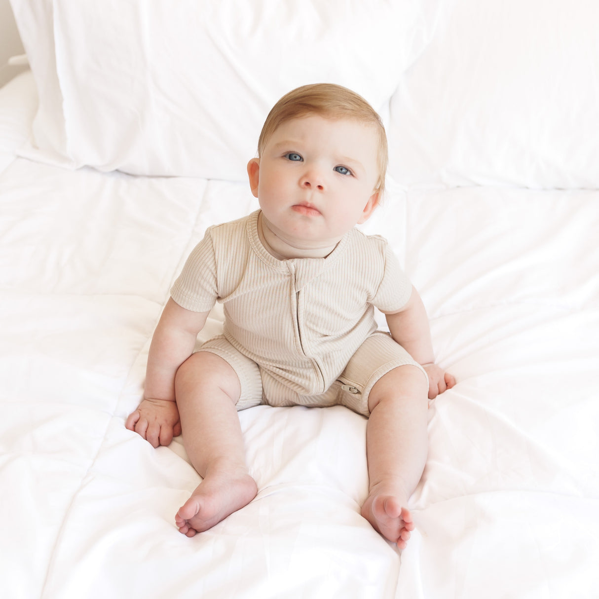 SHORTIE ZIP ROMPER - Clay Ribbed - HoneyBug