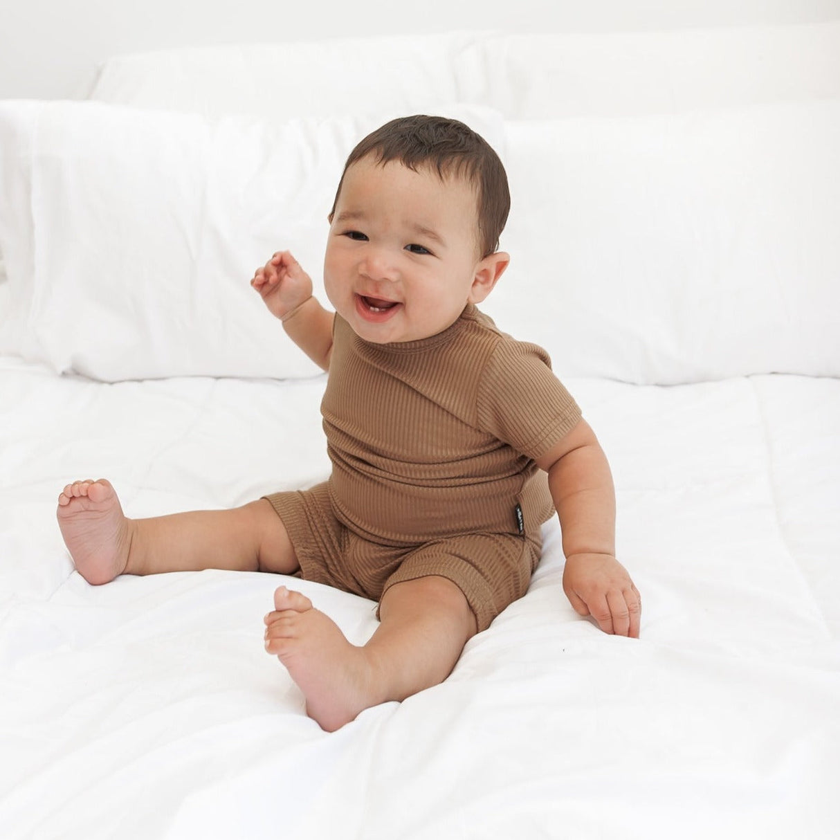 TWO PIECE SHORTIE SET- Mocha Ribbed - HoneyBug