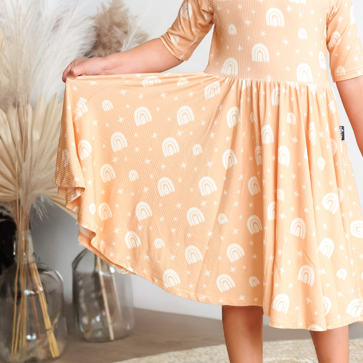 MID SLEEVE TWIRL- Rainbow Ribbed - HoneyBug