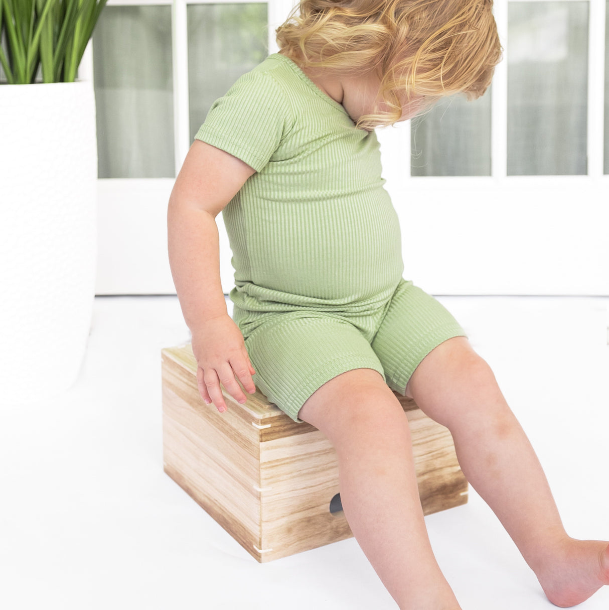 TWO PIECE SHORTIE SET- Pistachio Ribbed - HoneyBug