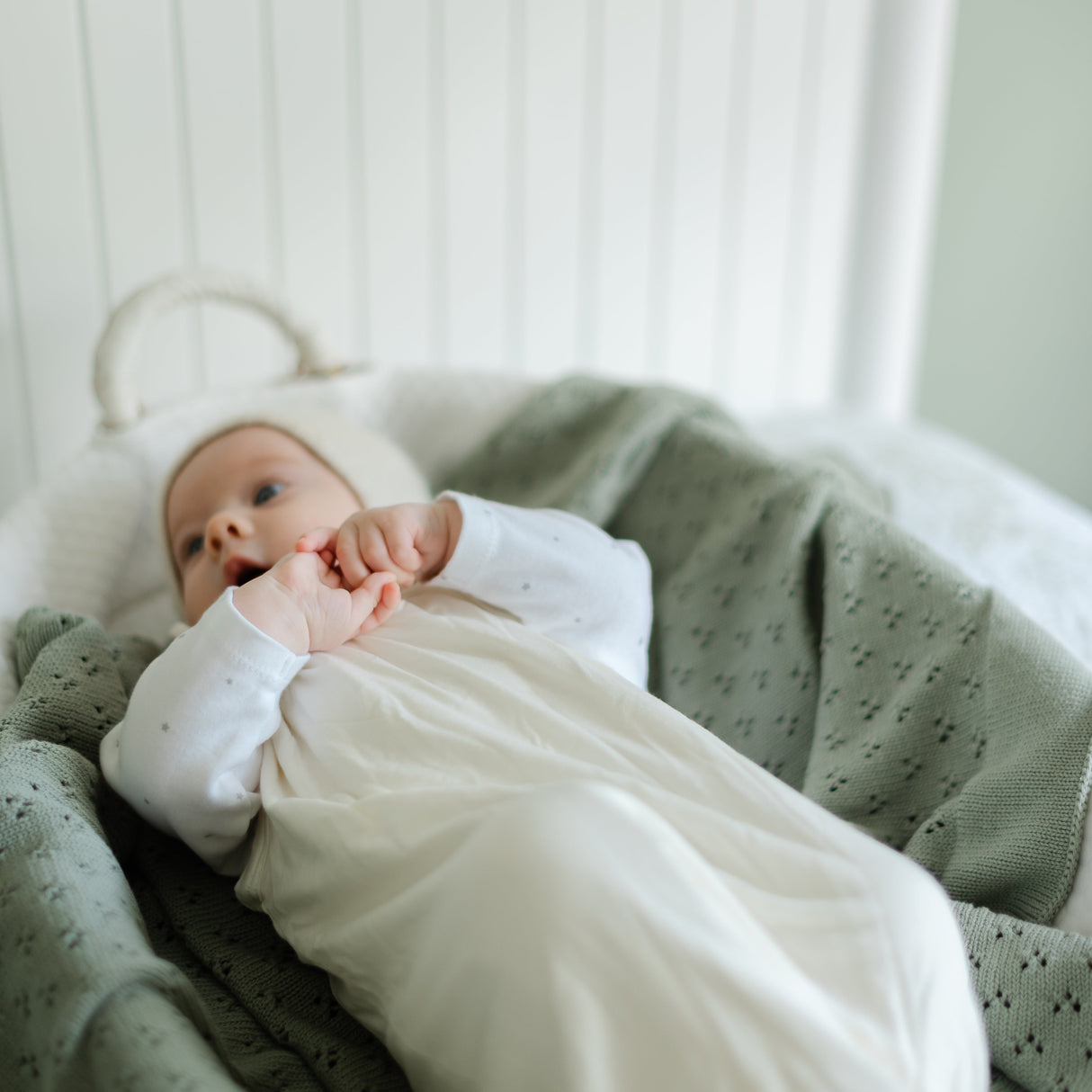 Mint Pointelle Knit Blanket