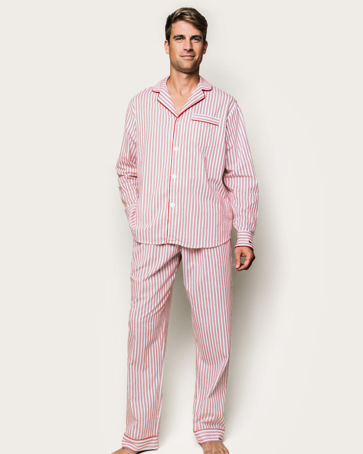 Men's Twill Pajama Set in Antique Red Ticking - HoneyBug