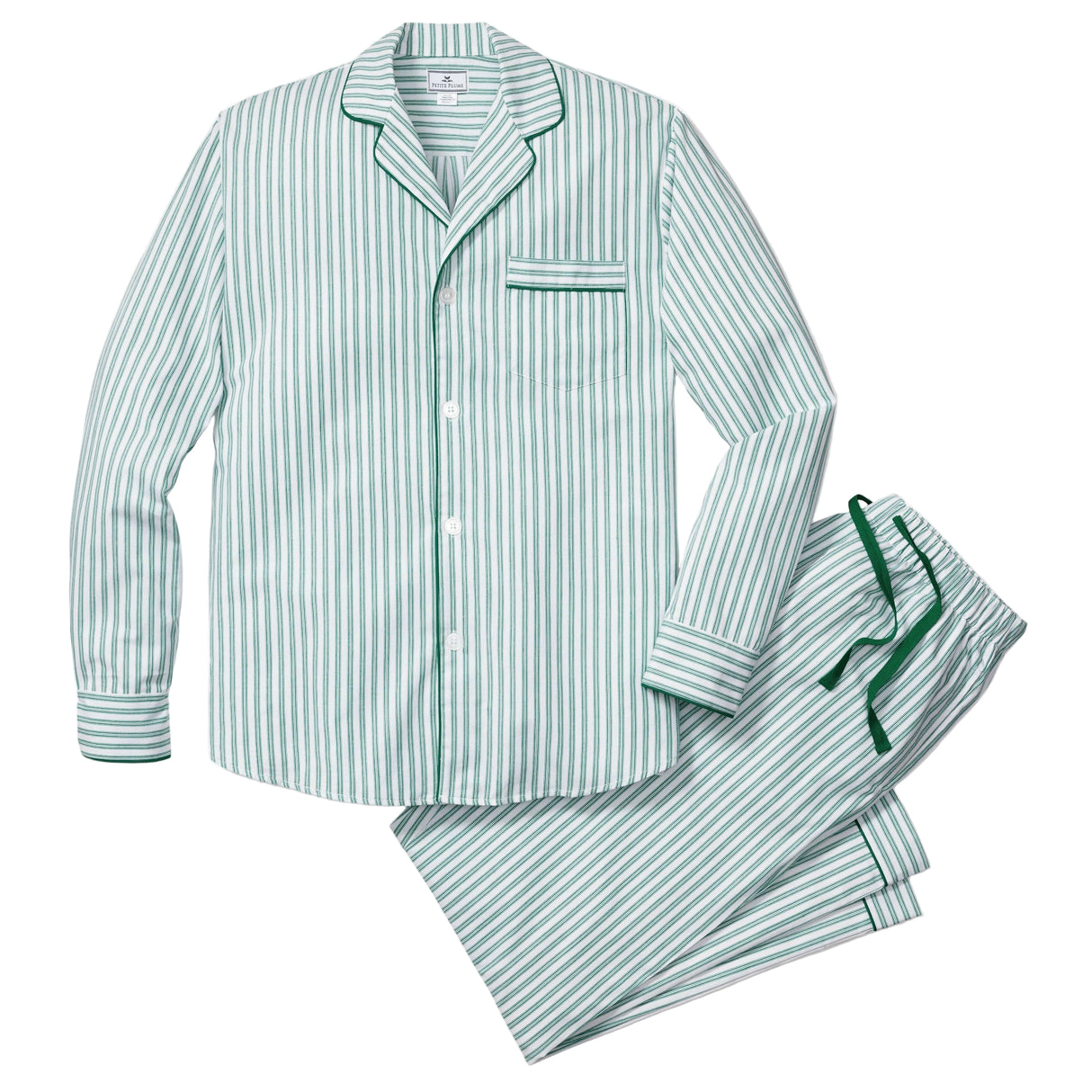 Men's Twill Pajama Set in Emerald Ticking - HoneyBug