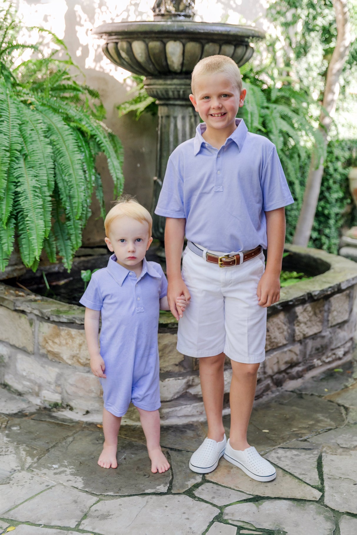 Tripp Boys' Pima Cotton Polo Shortall - Blue Stripes - HoneyBug