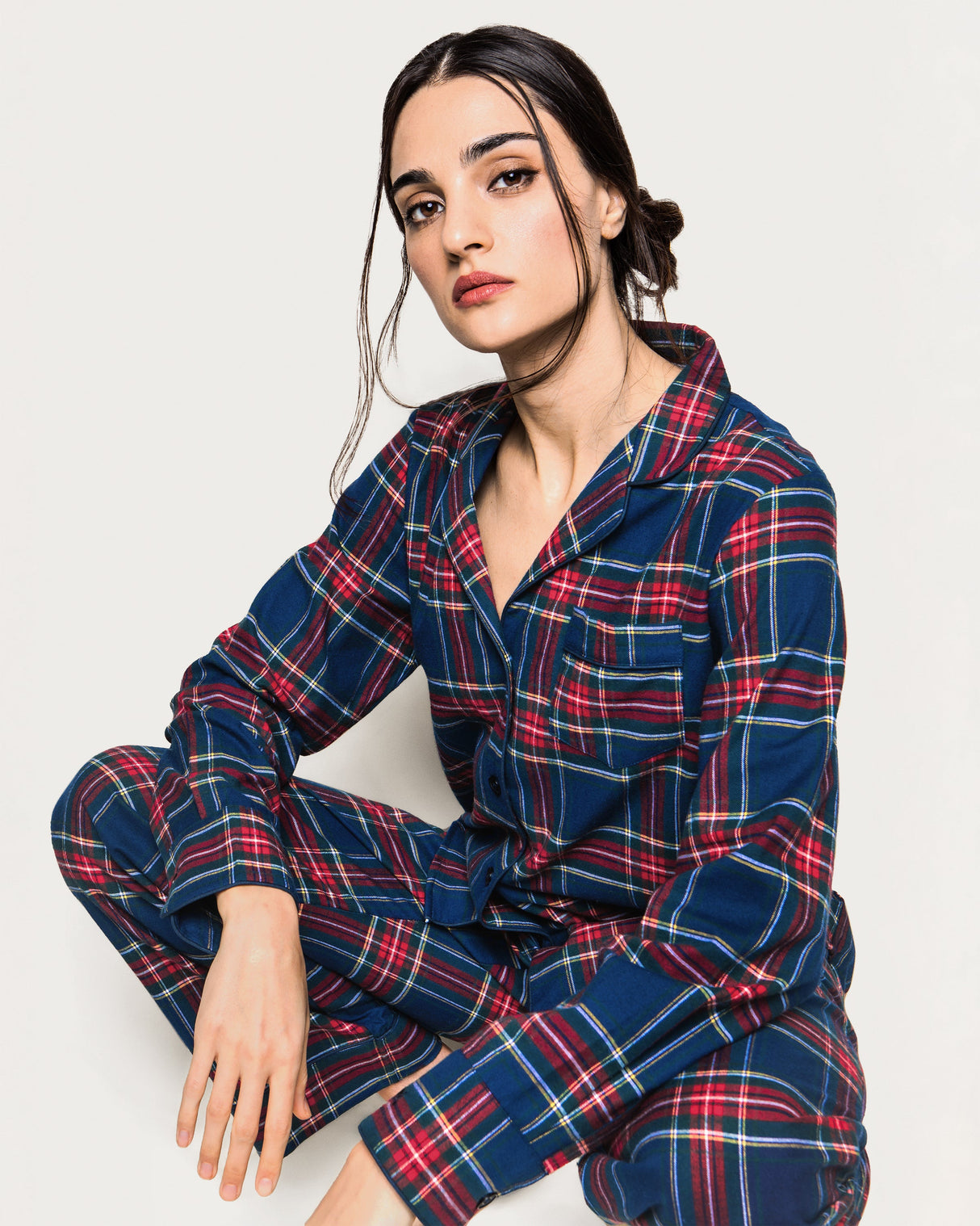 Women's Brushed Twill Pajama Set in Windsor Tartan - HoneyBug