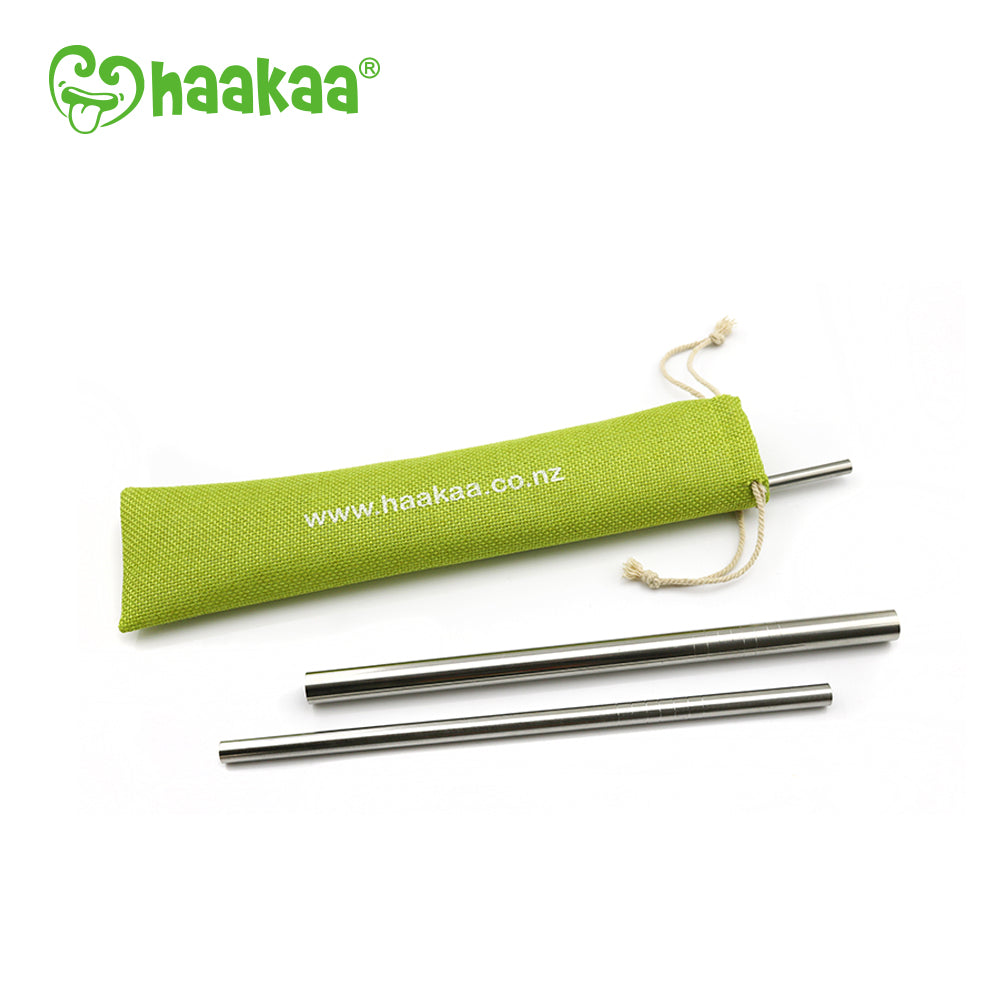 Haakaa Straight Stainless Steel Straws with Cleaning Brush, 3 pk - HoneyBug