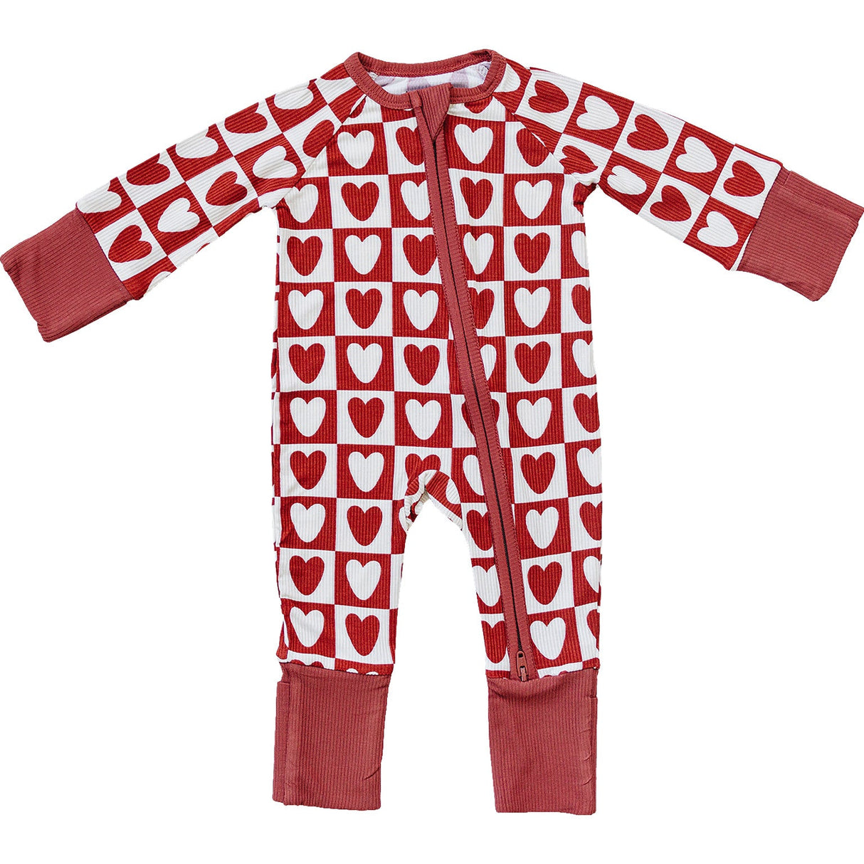 Checkered Hearts Ribbed Bamboo Zipper - HoneyBug
