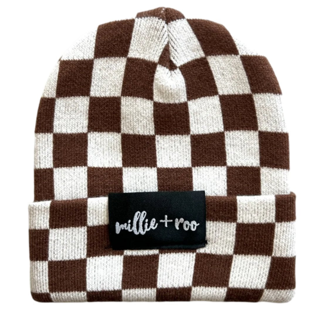 BAMBOO CUFF BEANIE- Sienna Check - HoneyBug