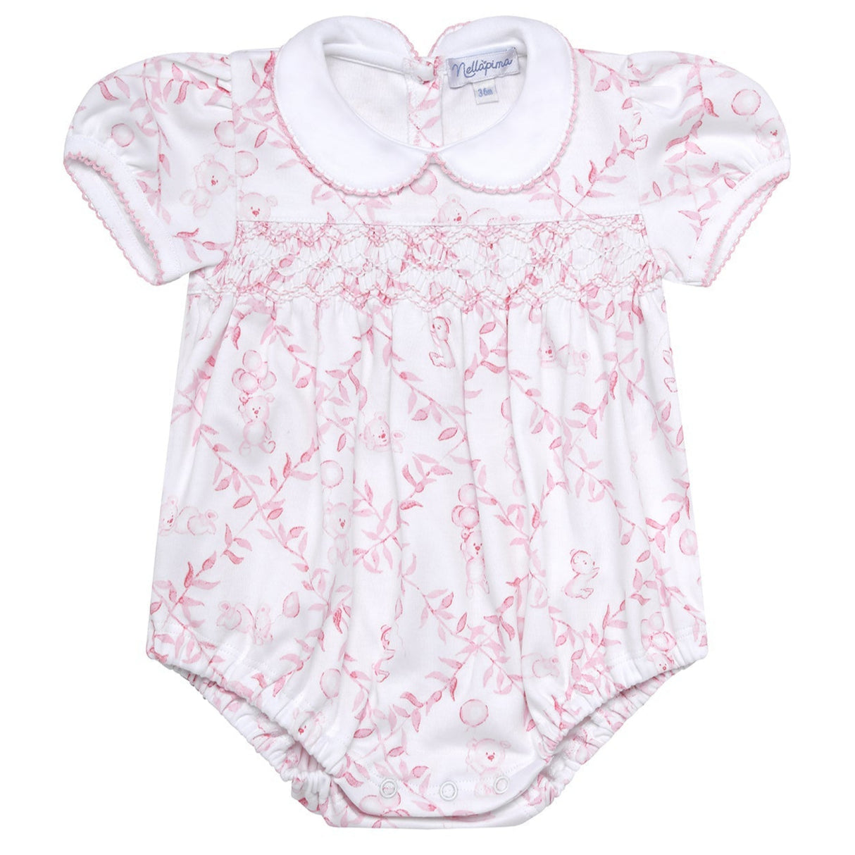 Pink Bears Trellace Smocked Bubble - HoneyBug