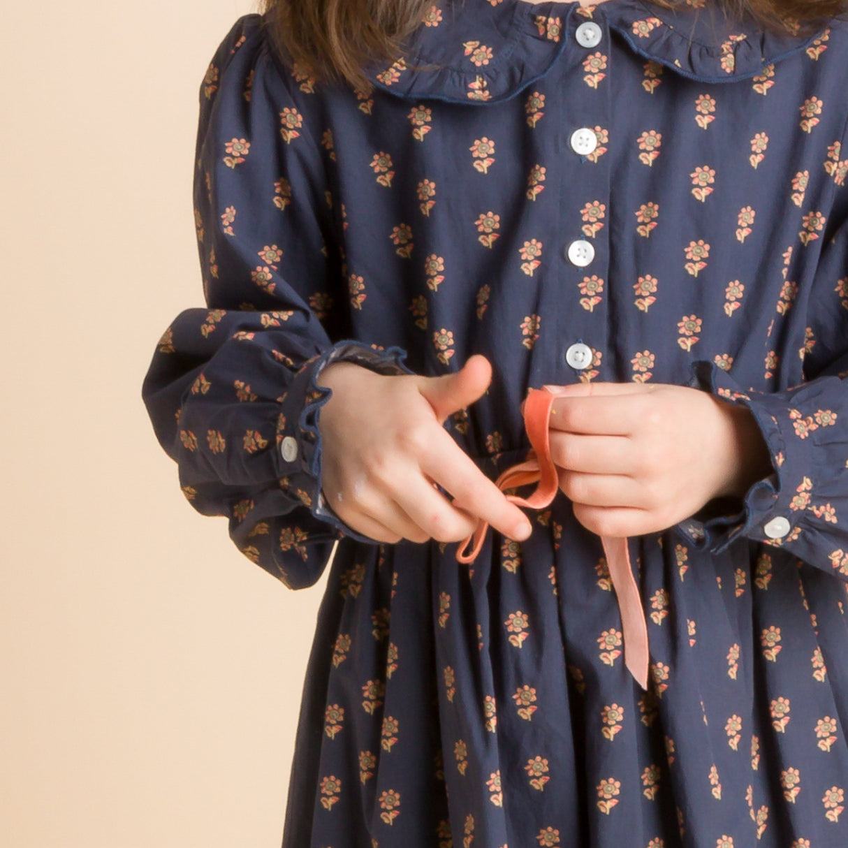 Girls' Long Sleeves Dress with Velvet Tie | Adelaide Orange Floral - HoneyBug