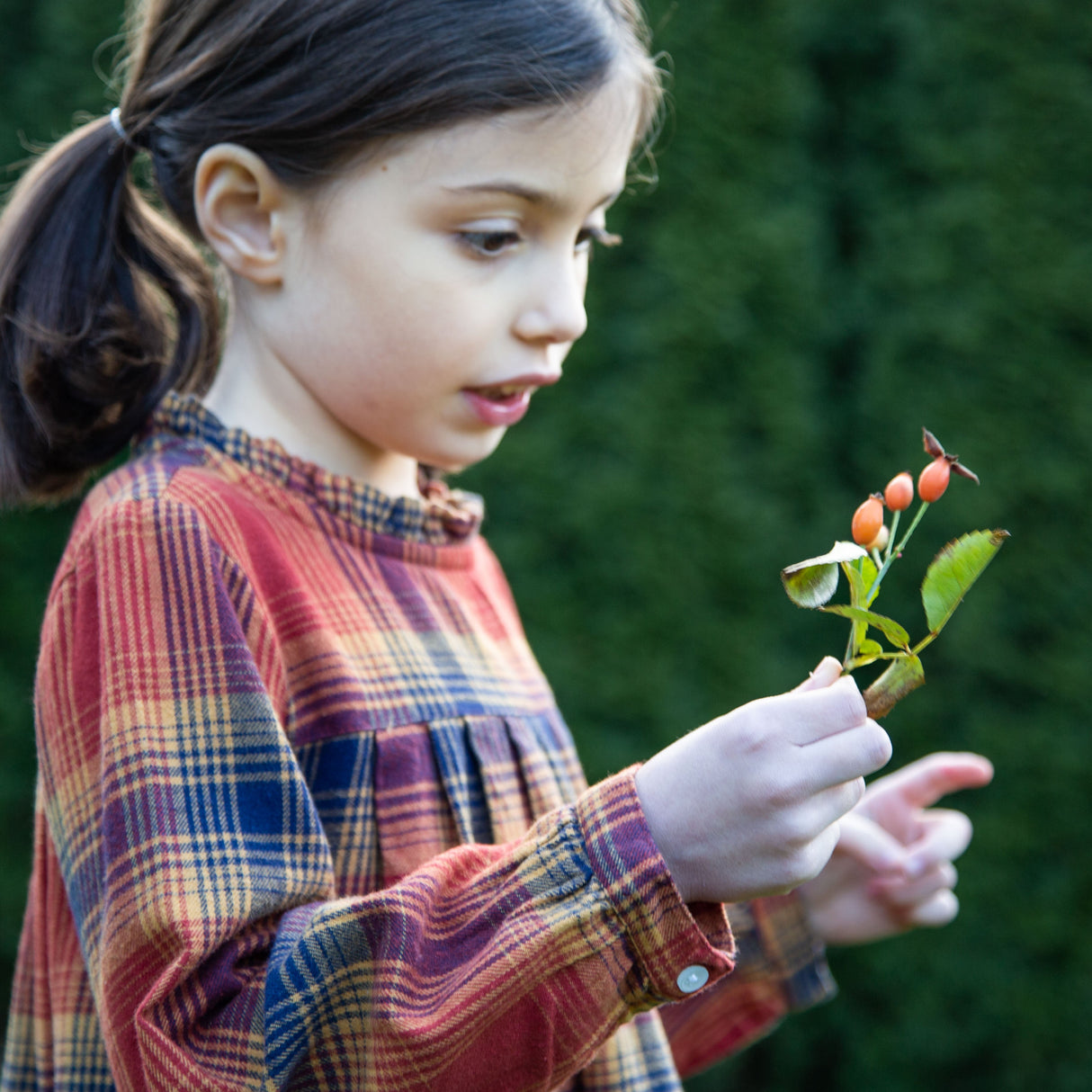 Girls' Long Sleeve Plaid Flannel Dress | Orange Check - HoneyBug