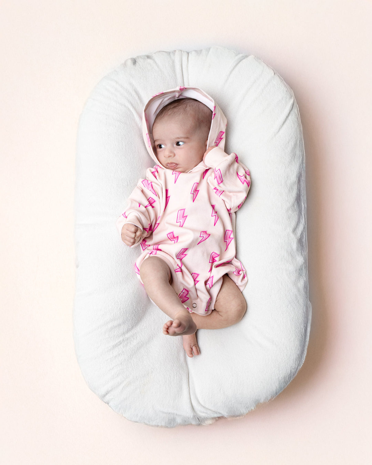 Hooded Bubble Romper | Pink Bolts - HoneyBug
