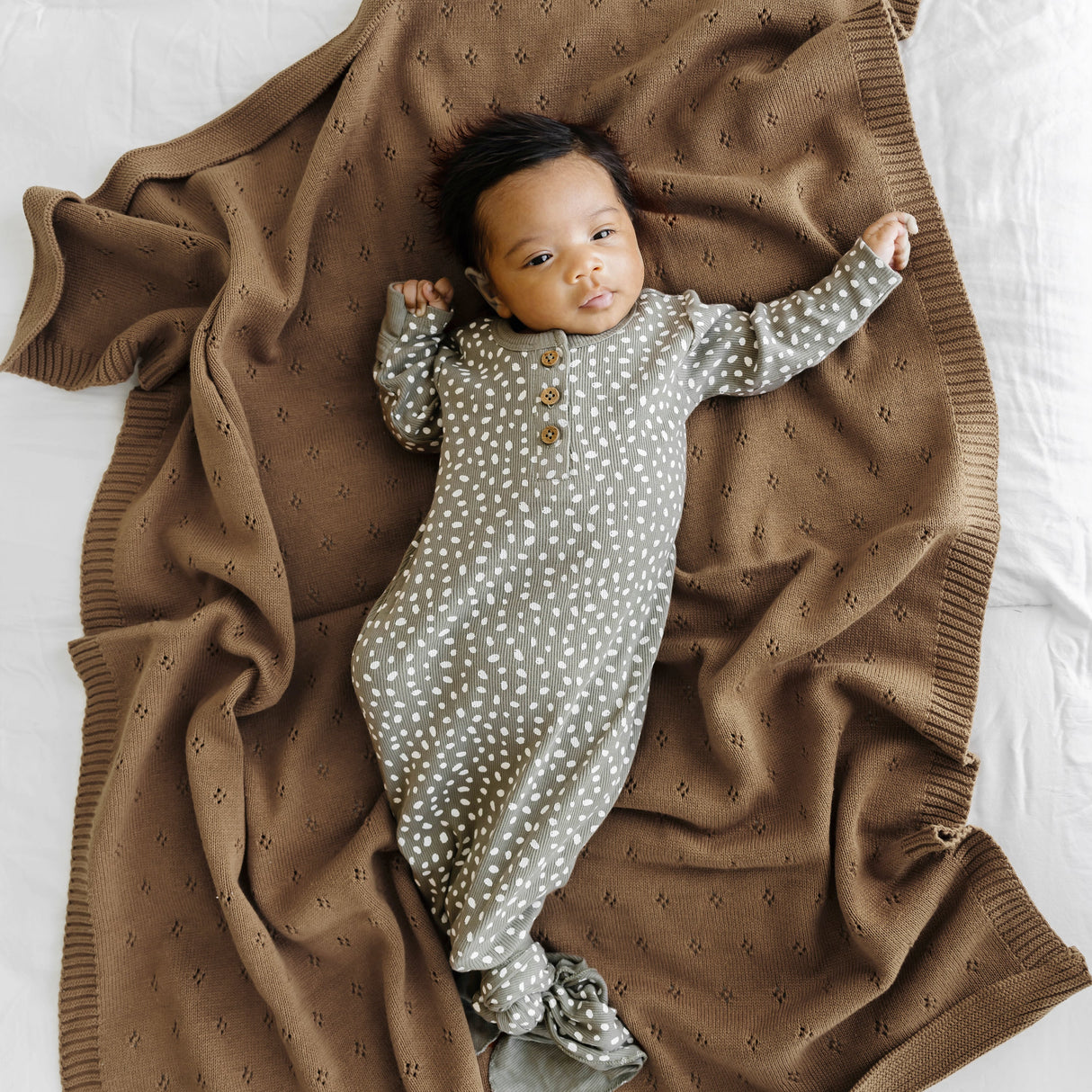 Organic Cotton Pointelle Baby Blanket - Brown - HoneyBug