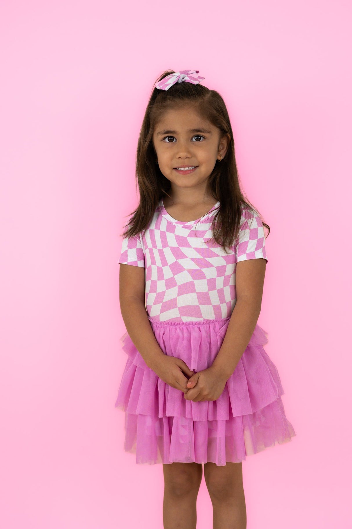 BUBBLEGUM WAVY CHECKERS DREAM TUTU DRESS - HoneyBug