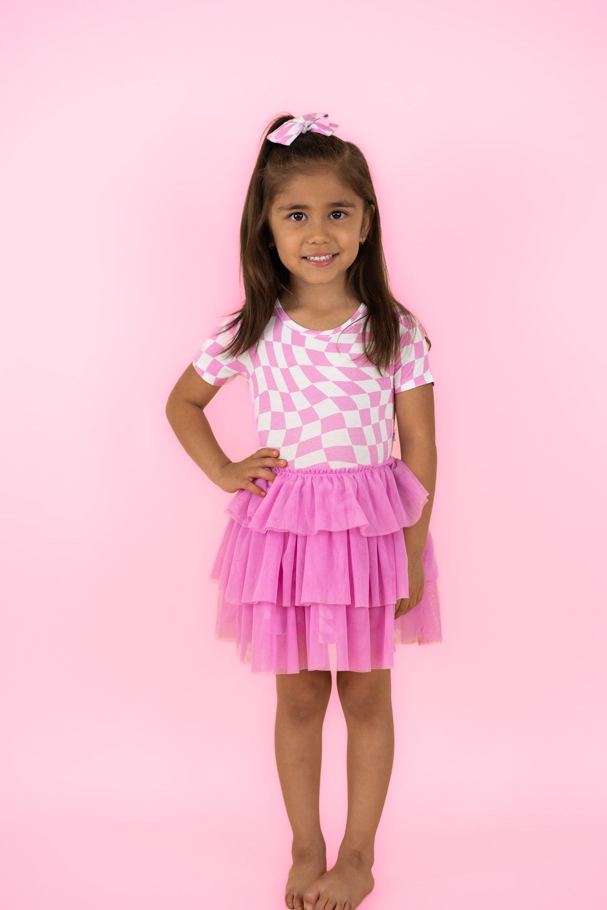 BUBBLEGUM WAVY CHECKERS DREAM TUTU DRESS - HoneyBug