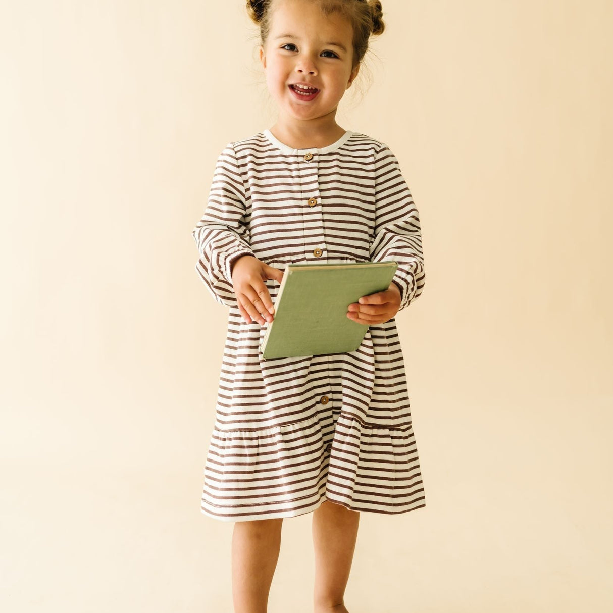 Organic Tiered Dress - Plum Stripes - HoneyBug