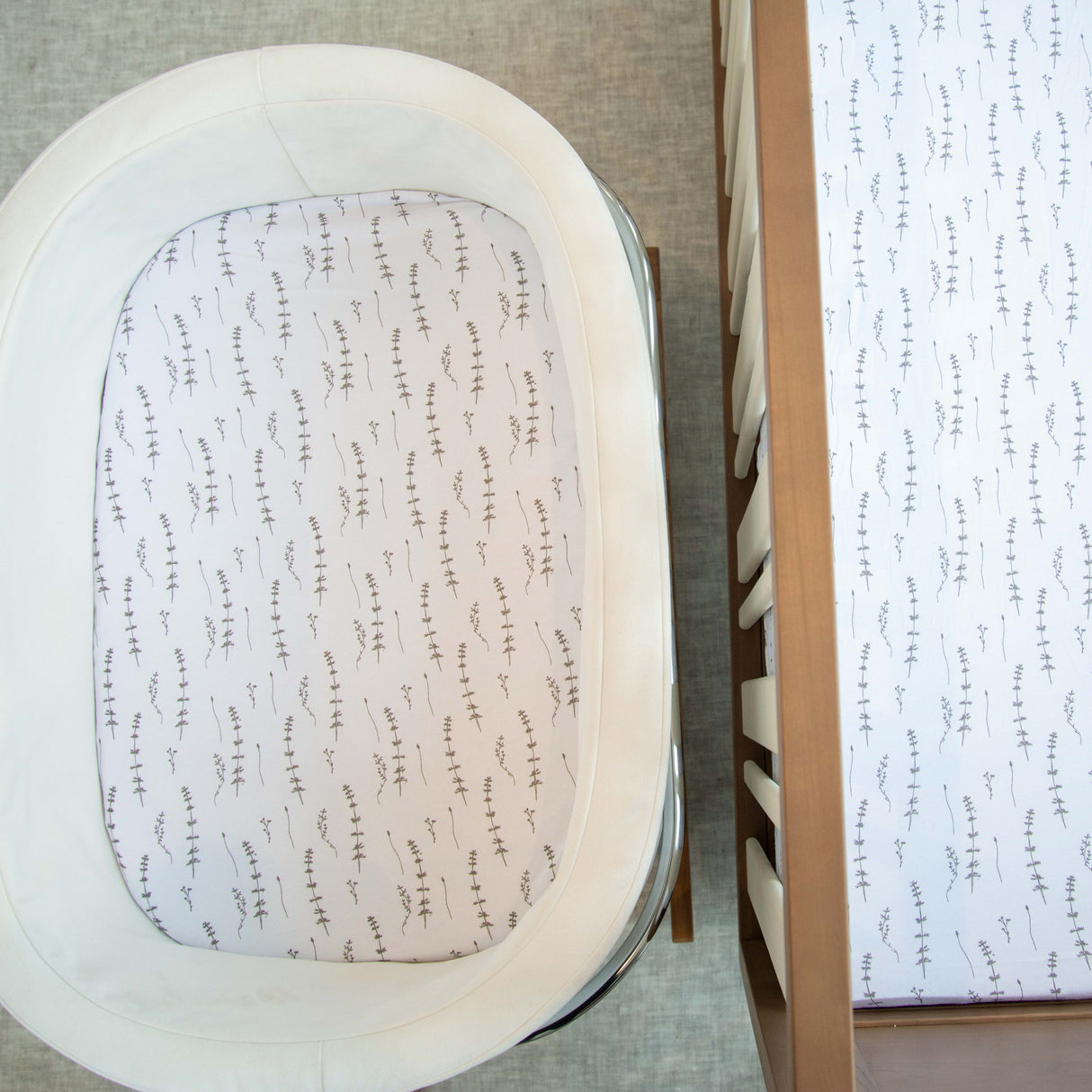 Bassinet Sheet Set - Forest Grey Leaf - HoneyBug