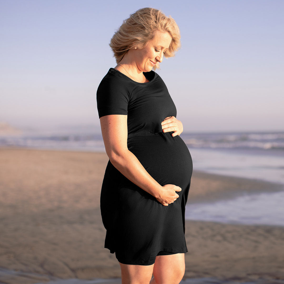 Eleanora Bamboo Maternity & Nursing Lounge Dress | Black - HoneyBug