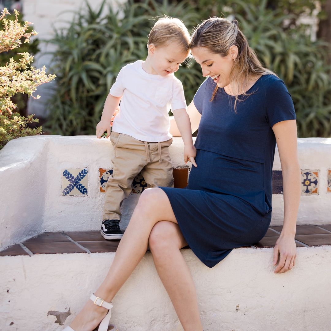 Eleanora Bamboo Maternity & Nursing Lounge Dress | Navy Heather - HoneyBug